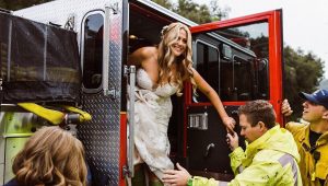 Fire brigade escorts bride to wedding