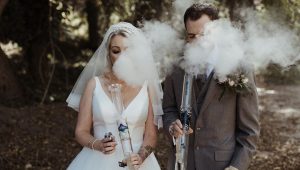 Newlyweds blaze up during wedding photoshoot
