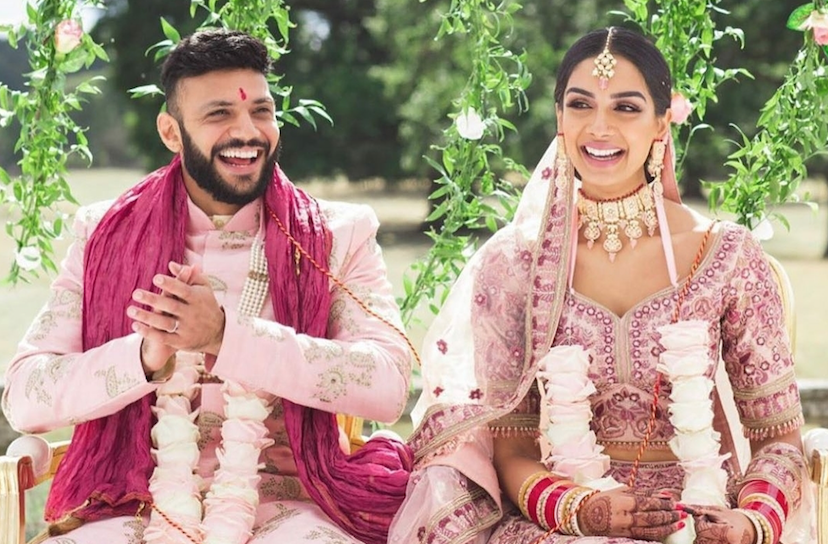 Bride and groom pull off stunning pink attire