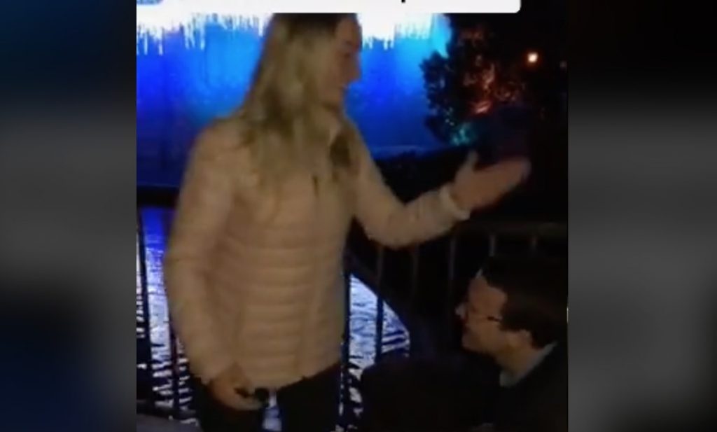 Woman jokingly smacks partner during Disneyland proposal