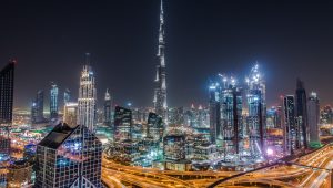 Man projects his proposal against the Burj Khalifa