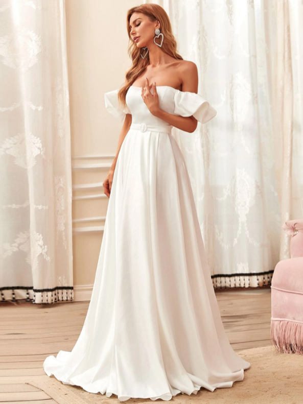 SHEIN Belle Plus Off Shoulder Fold Pleated Maxi Formal Bridesmaid Dress |  SHEIN IN